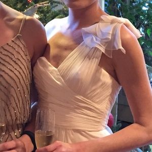 Amsale one shoulder chiffon dress in bellini